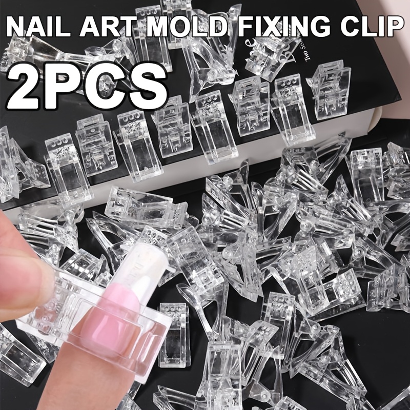 TEMU 2pcs Pack Transparent Nail Art Nail Mold Fixing Clips, Essential Tool For Beginners Nail Extension, High- Acrylic Material, Compatible With