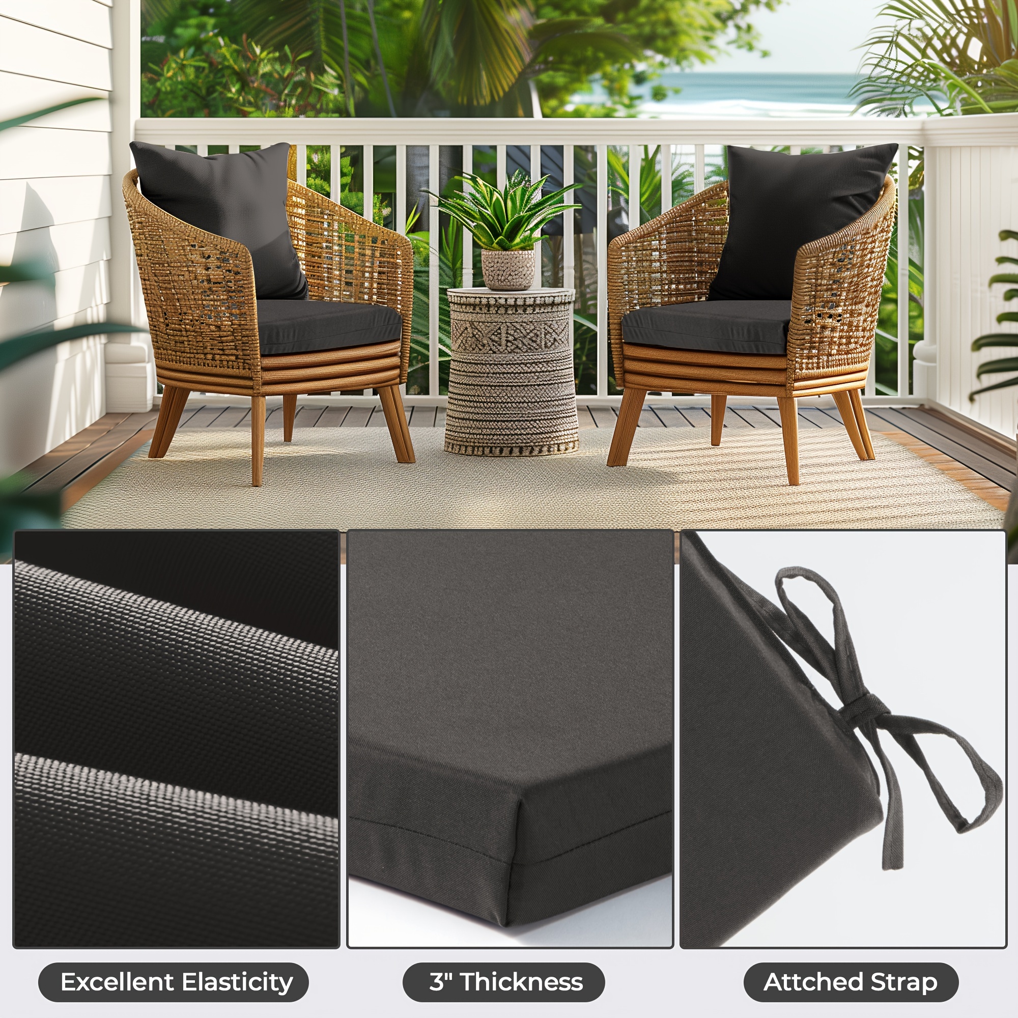 Patio Chair Cushions Set Of 4, X 16&*; X 3&*; Waterproof Outdoor  Chair Cushions for Furniture, Seat Cushion with Ties, for Patio, Yard,  Garden