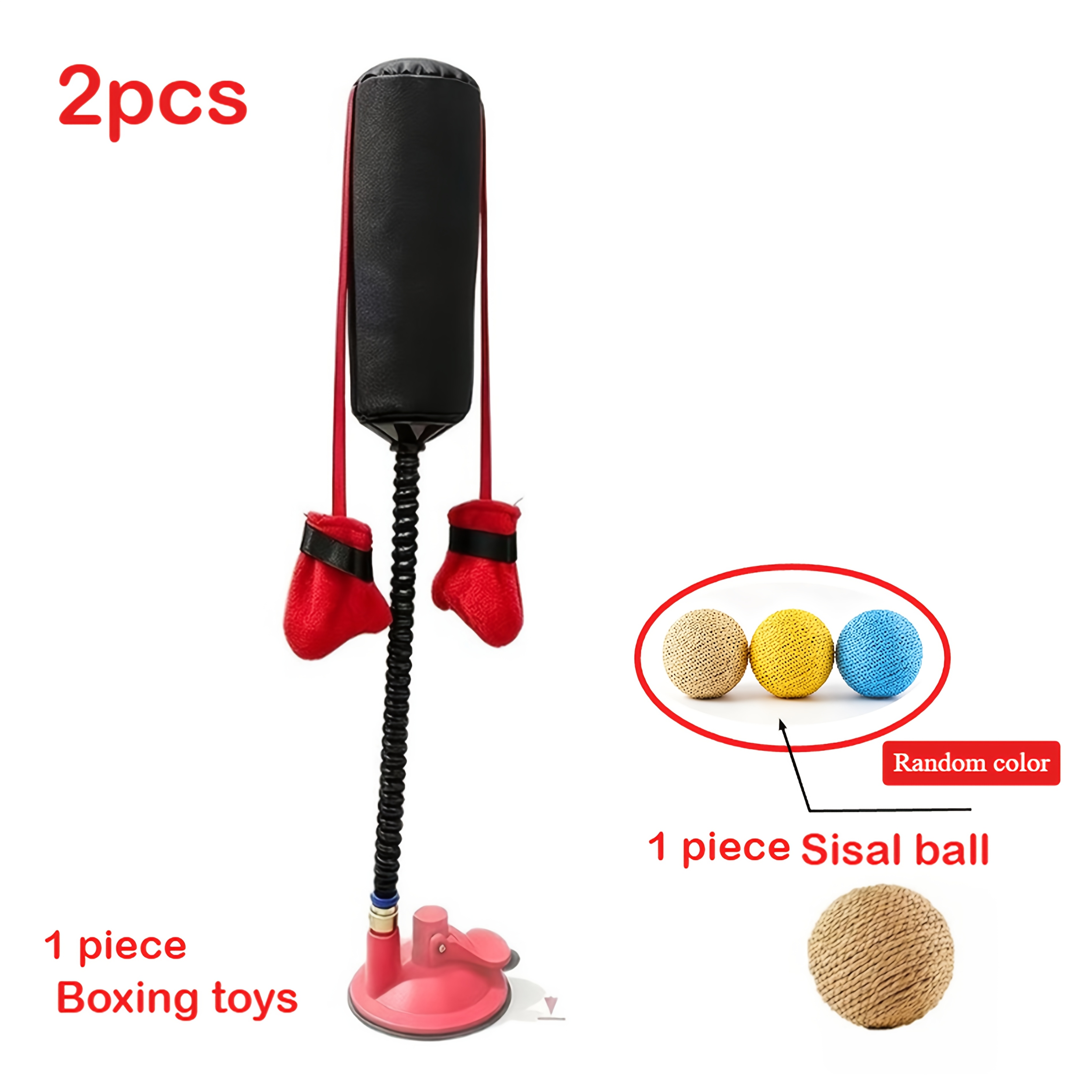 TEMU Set de jouet de boxe pour chat à ventouse : sac de avec gants de boxe + balle en sisal. Adhère au verre, au carrelage et aux plans de travail