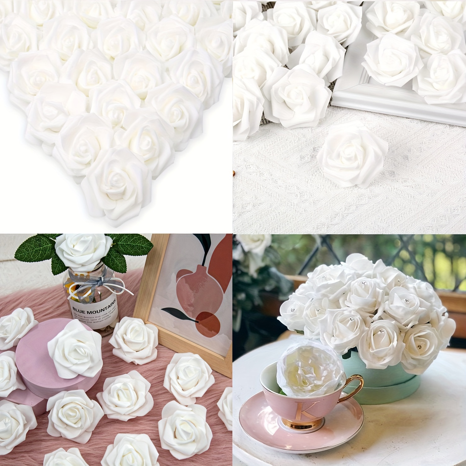 

70-piece Elegant White Foam Artificial Roses, 2.5" - Perfect For Diy Wedding & Party Decorations, Seasonal Home Accents, And Christmas Crafts Wedding Floral Decorations Roses Home Decor