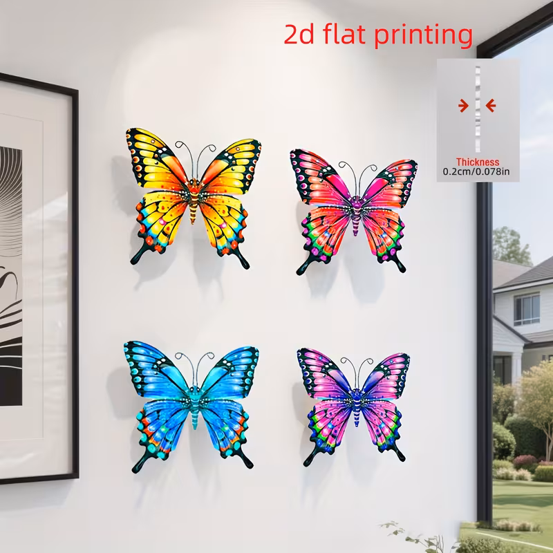 2d flat printing 4pcs colorful wall art iron ornaments suitable for garden courtyard living room bedroom terrace balcony no electricity needed outdoor fence art decoration ideal gift for 2d flat details 2