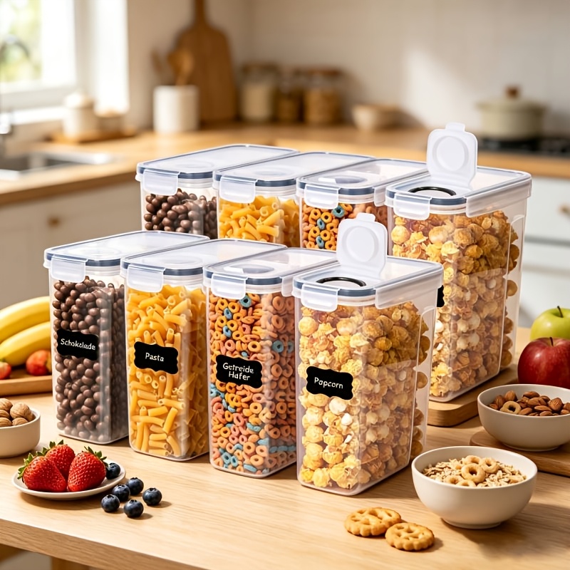 Image of 16pcs 4l Container Set With Lid, (8 Containers And 8 Lids), Airtight Food Storage Containers With Pourer For Kitchen And Pantry, Cereal Marker And 24 Labels, Suitable For Kitchen And Camping