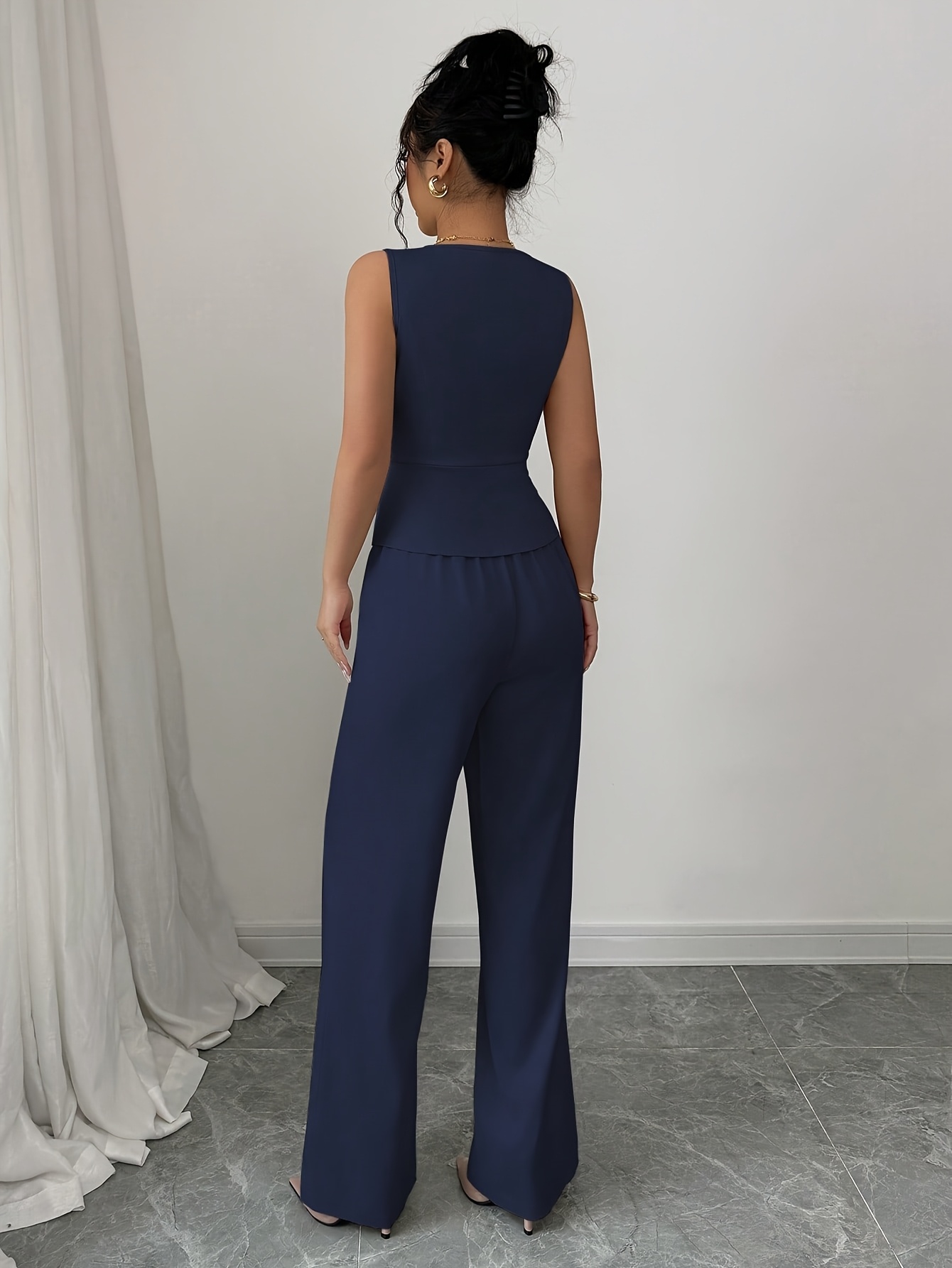 Conjunto elegante de top sin mangas y pantalones de mujer, atuendo de oficina de verano - Imagen 7