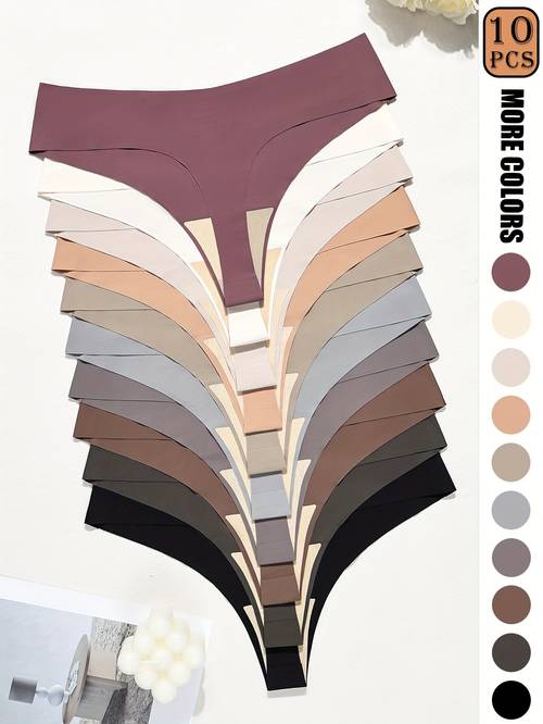 seamless womens thong set soft and comfortable nylon blend underwear multiple shades of brown and purple low stretchy fit opaque comfortable underwear minimalist style stretchy nylon blend