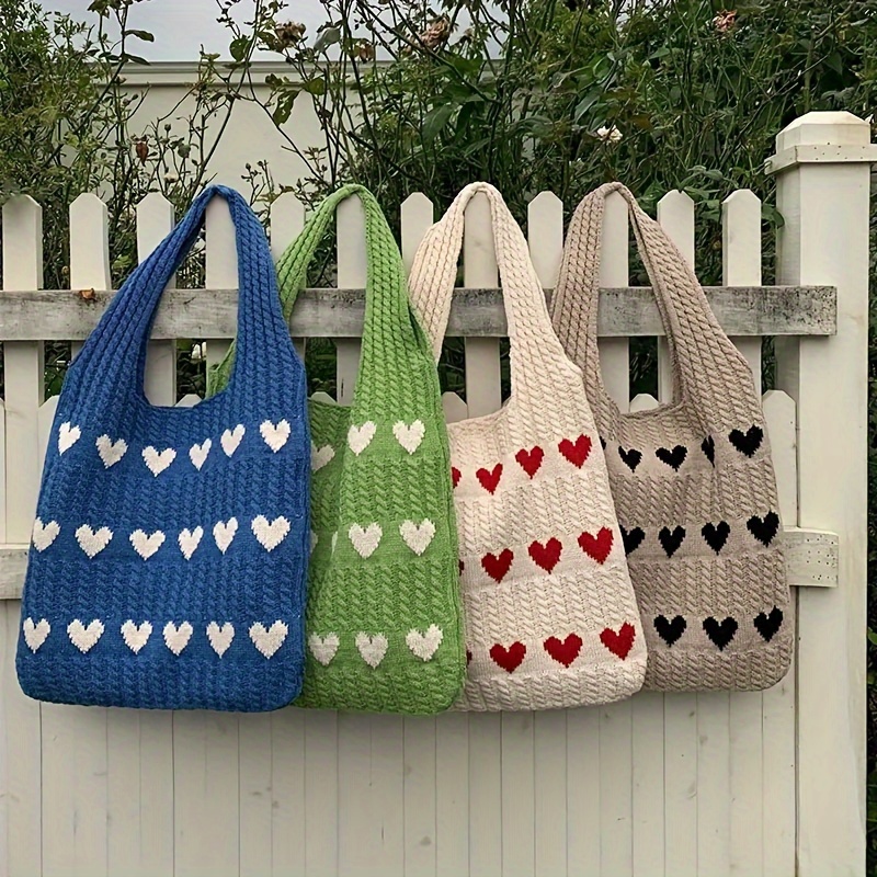 

New Ins Bag Cross-border Special Knitted Bag Love Pattern Bag Woven Bag Large Capacity Tote Bag