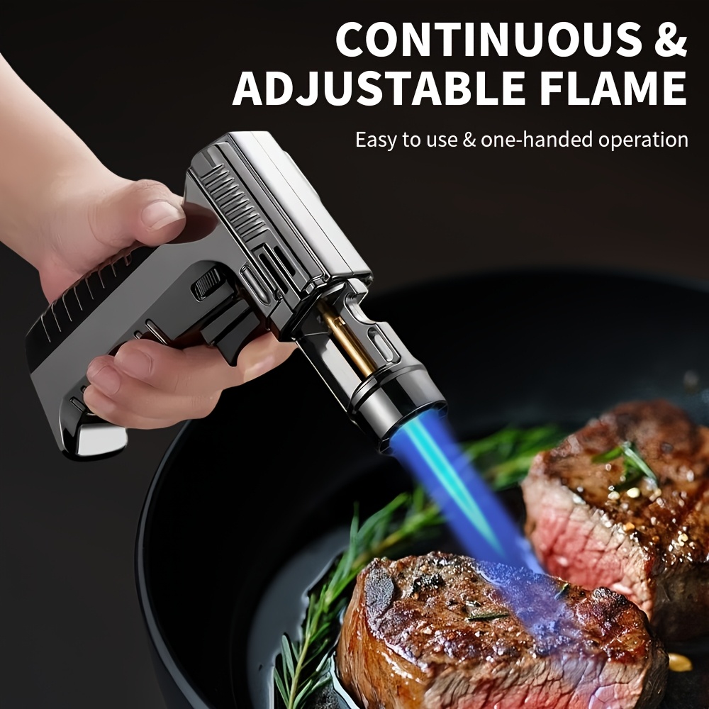 up to 6 inch max temperaturg 2372 f butane   with safety lock adjustable flame       with inflation and deflation nozzles windproof   for grilling baking cooking butane gas not included Product details 4