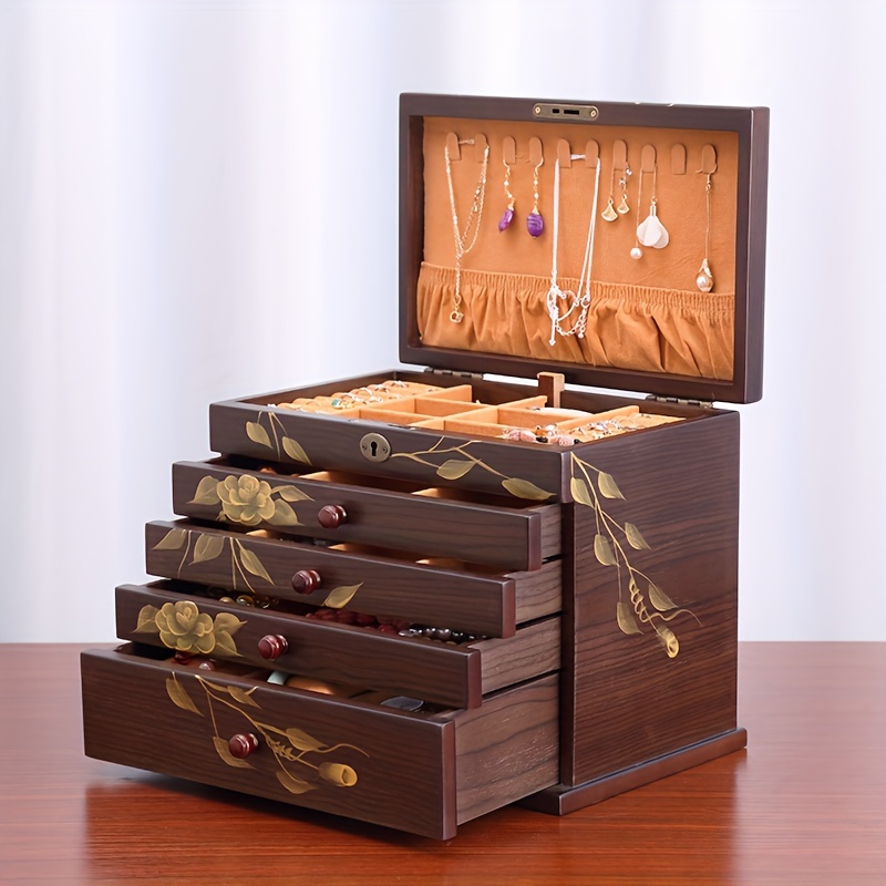 Wooden Jewelry Box With Lock, Hanging Hooks For Necklaces, Rings, And  Bracelets To Prevent Oxidation And For Accessory Storage