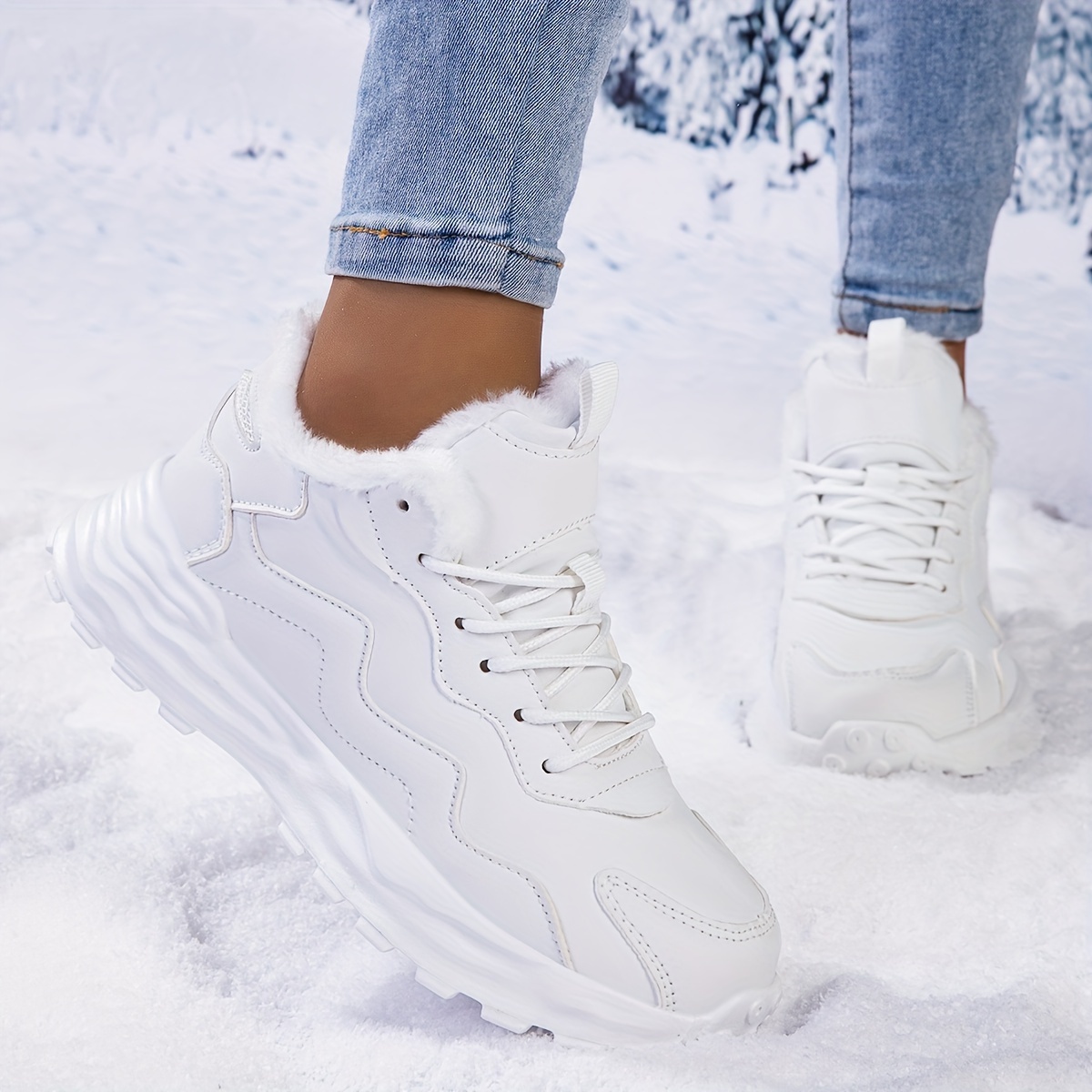 Image of Trendy Warm Shoes Anti-slip Warm Shoes Work Sports Men Women Comfortable Thick Sole Beige White Trendy Versatile Sports Men Women Shoes, Sneakers
