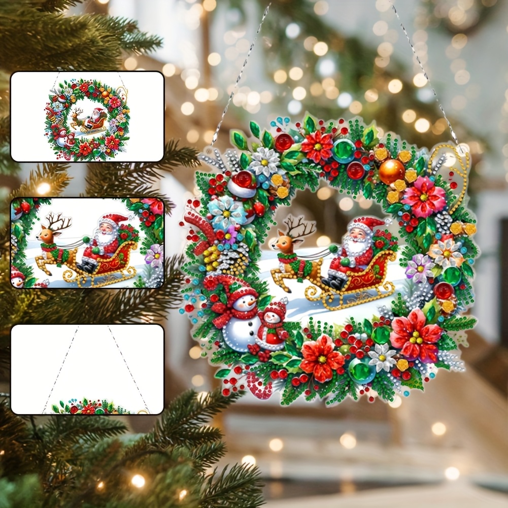 

1set Diy Christmas Wreath Diamond Painting Kit - () Hanging Irregular Shaped Diamonds, Set