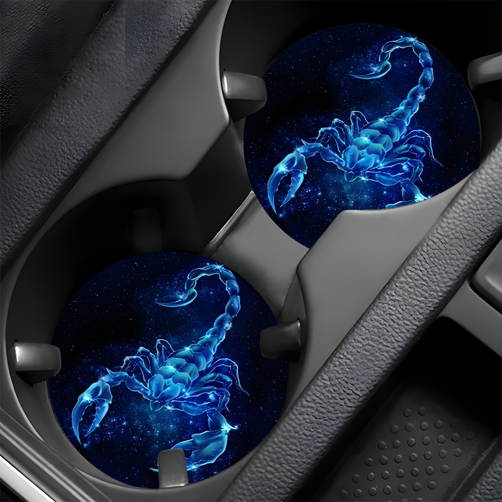 TEMU 2pcs Blue Themed Car Coasters, Durable, Non-slip, And Heat-insulating Car Cup Mats, Perfectly Decorate ' Holder, Compatible With All Car Models,