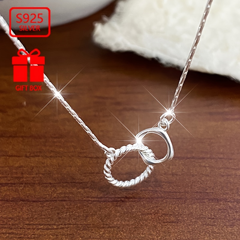 

(total Weight About 2.35g) 1pc Women' Pendant Necklace 925 Sterling Silver Simple Wind Interlocking Women's Necklace Women's Necklace Women' For , Activities, And Gatherings