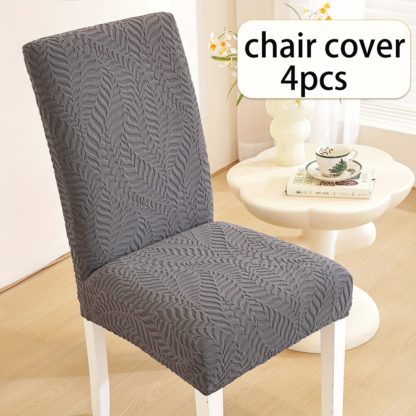 TEMU 4/6-Pack Wilgenblad Jacquard Stoelhoezen, Rekbare Universele Eetkamerstoelhoezen, Kattenkrabbestendige Stoelhoezen voor Kantine/Restaurant/Hotel