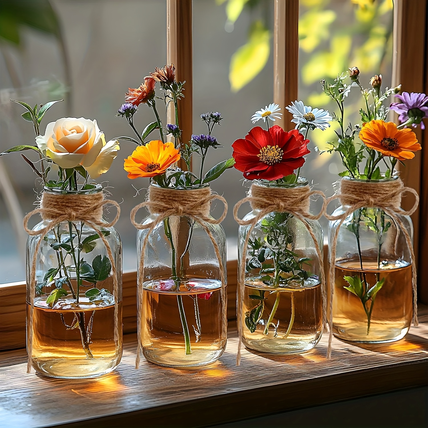 vintage glass vases flowers set 6 clear vases farmhouse - Temu