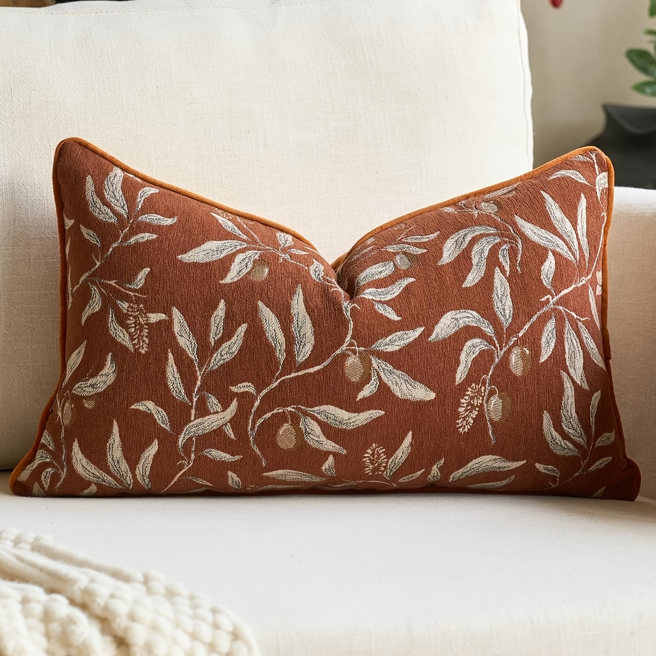 TEMU Parure de 1 pièce, Taie d'oreiller décorative carrée de luxe avec corde et bordure florale, Housse de coussin décorative d'extérieur saisonnière