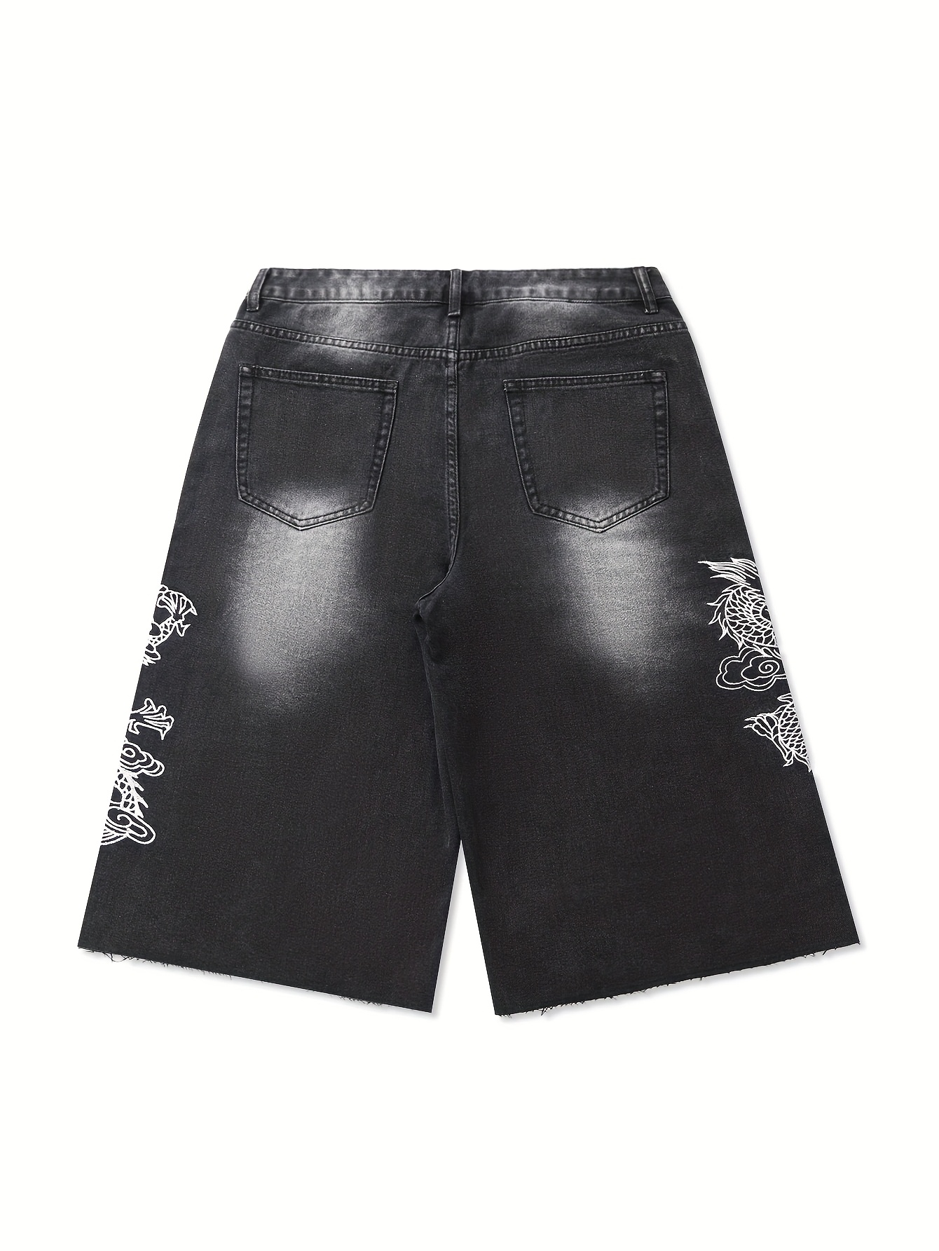 mens loose fitting wide leg denim shorts dragon embroidery - Temu