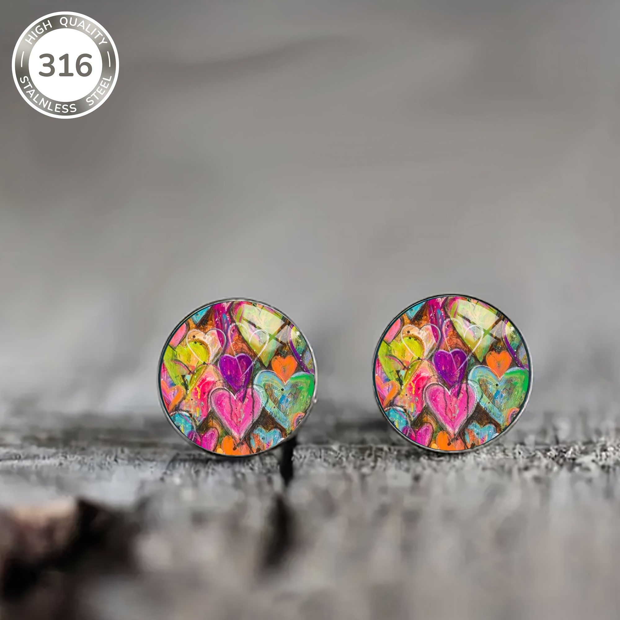 Image of 1 Pair Of Pattern Steel Ear Studs, Classic Cute Earrings For Men And Women, Daily Wear Or Party Accessory, Valentine's Day Gift