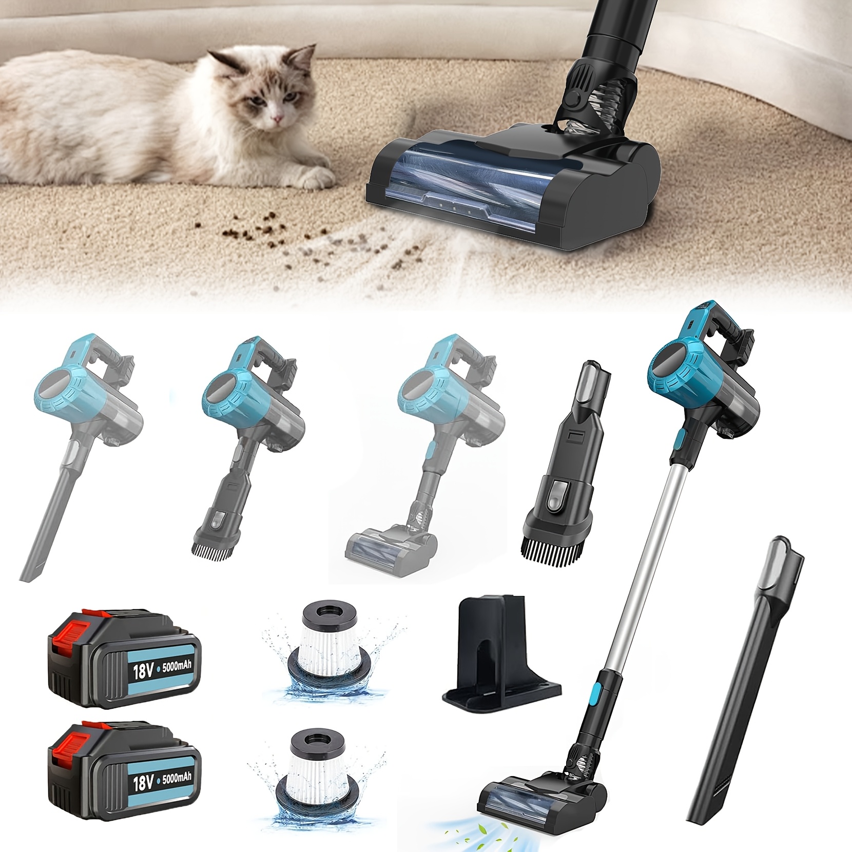 300w Cordless Vacuum Cleaner Compatible With Makita 18v Battery, Stick Vacuum With 2x 5000mah Battery, Vacuum Cleaner Cordless, Anti- , 3-in-1 For Hardwood Floor Carpet Car Pet Hair