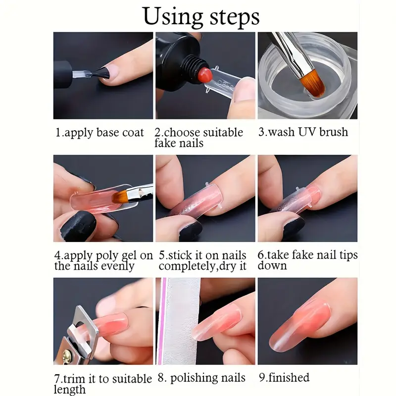 gel nail extension set including 5pcs of extension nail lamp primer wash free seal pen wash water transparent nail mold and a full set of gel nail tools suitable for beginners of nail enhancement and holiday gifts Product details 4