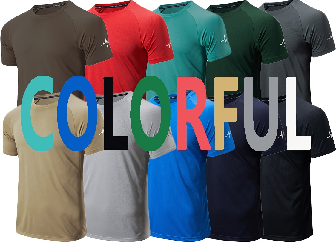5 Pack Men's Casual Athletic Gym T-Shirts - Breathable Moisture-Wicking Mesh Short Sleeve Round Neck Shirts, Solid Color All-Season Workout & Casual Wear, Regular Fit, Durable Sportswear