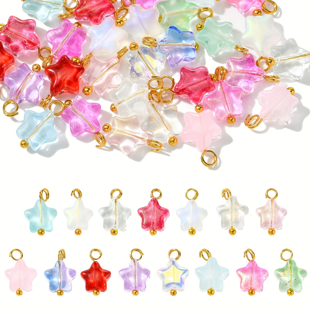 E-shop 30 Stern-Glasperlen-Anhänger in verschiedenen Farben, DIY-Schmuckzubehör, geeignet für die DIY-Schmuckherstellung für Armbänder, Halsketten