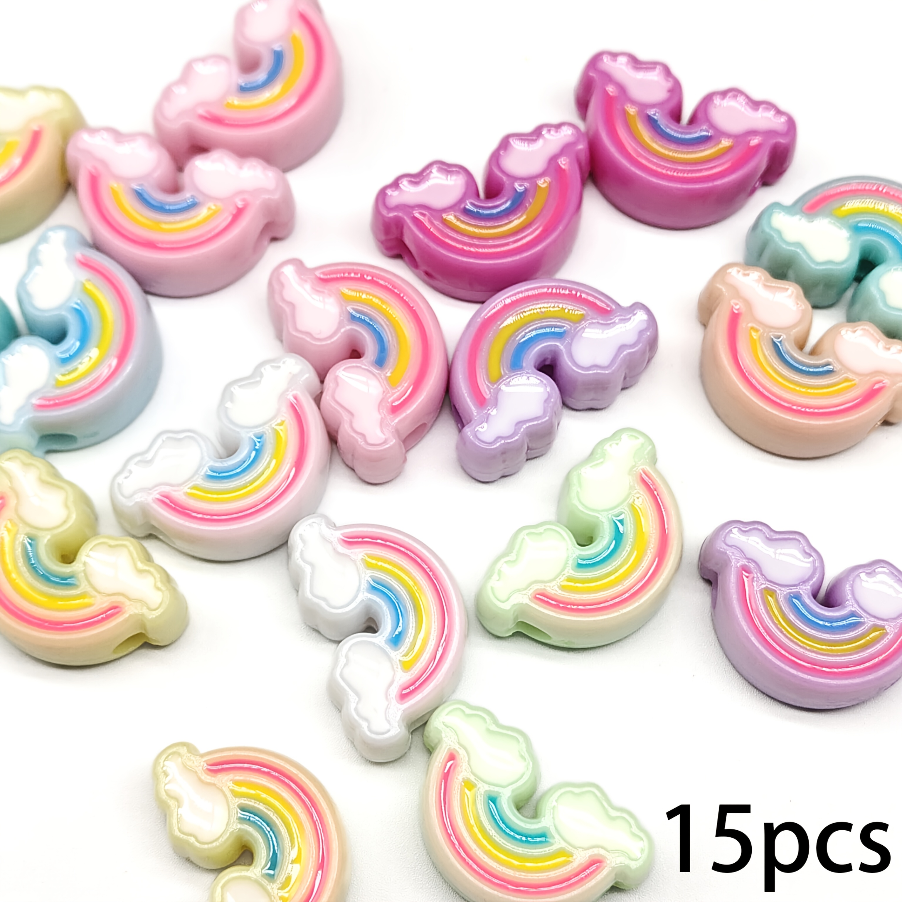 Image of 26x16mm/15pcs Acrylic Rainbow Bridge Beads With Holes, Random Colors, Handmade Diy Accessory Materials For Clothing Decorations, Craft Supplies, Room Decor, Art, Phone And Bag Charms