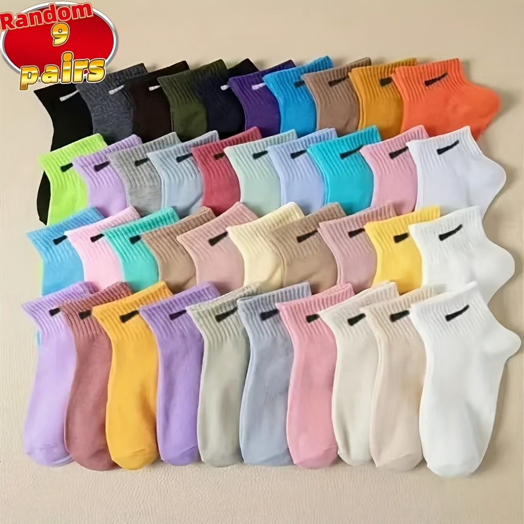 E-shop 9 Paar Zufällige Uni-Farben, Bonbonfarbene Bequeme Modische Kurzsocken, Vielseitig für Indoor-Freizeit, Outdoor-Laufen