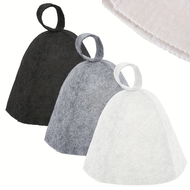 TEMU Ensemble de 3 bonnets de sauna à séchage rapide, bonnets de spa en feutre gris absorbant , adaptés pour la vapeur, chaudes, , les styles de