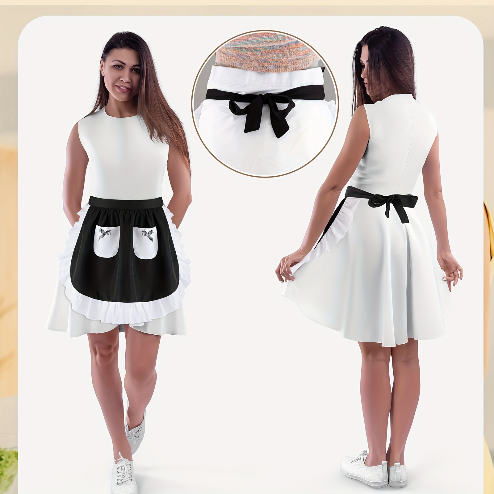 stylish skirt chic vintage inspired half apron with pockets pleated waist design polyester perfect for chefs waitstaff available in black pink butterfly pattern