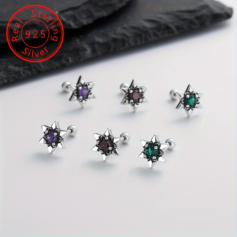 

2pcs925 Pure Silvery Low Sensitivity Zirconia Six-pointed Star Ear , Fashionable, Elegant, , , Women's Jewelry, About 1.7g