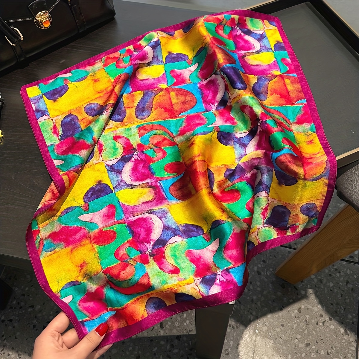 TEMU A Women's In Shape, Featuring An Oil Painting Color-block Style, Made Of 100% Silk. Lightweight And Breathable, With A Luxurious Fabric Soft And