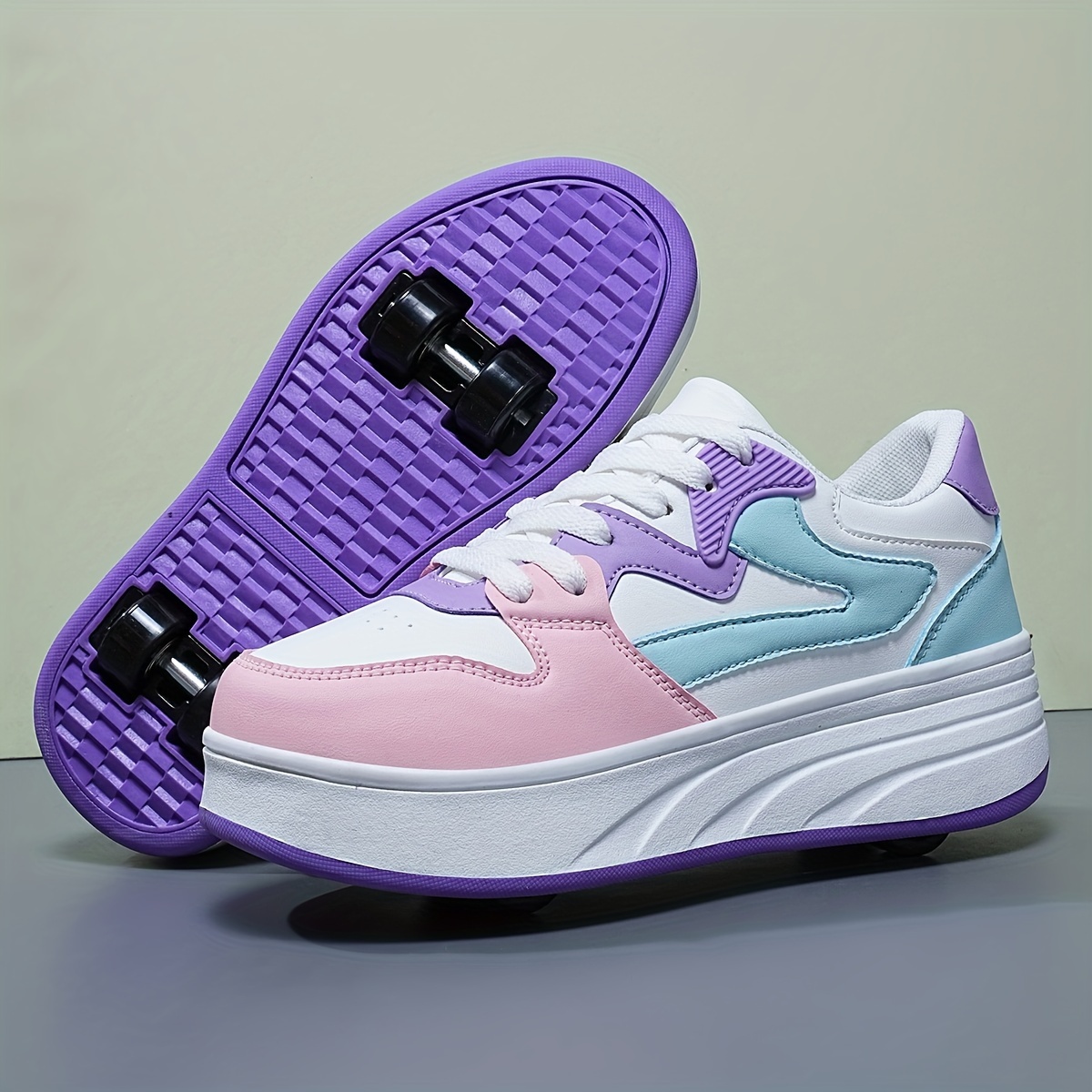     roller skates detachable versatile skate shoes with lace up closure lightweight breathable     pink white low top sneakers with eva cushioning   streetwear sports outdoor roller skates     shoes textured grip footwear 0