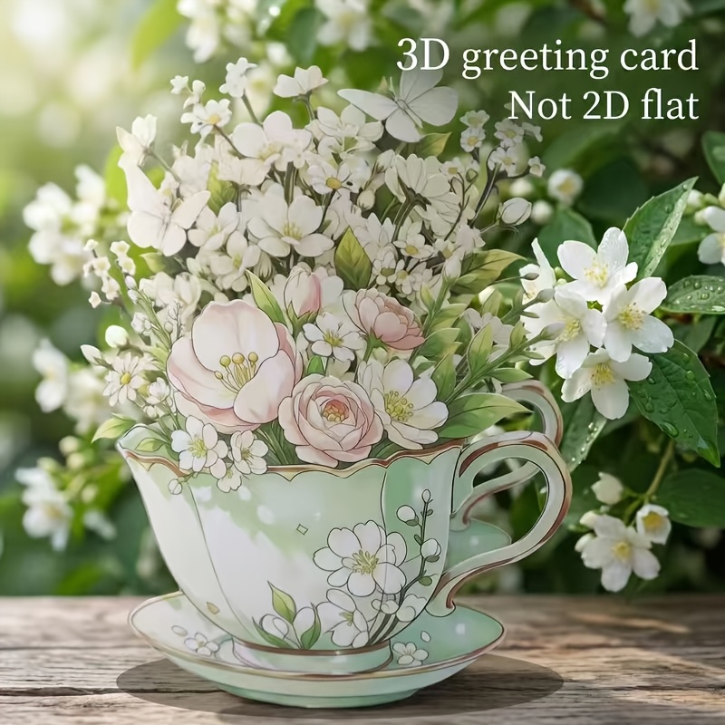 TEMU 1pc 3d Pop- Cup Flower Art Greeting Card, Flower Scented Design, Hand Laser Cut Paper Craft, Suitable For Birthday, Mother's Day, Thanksgiving,
