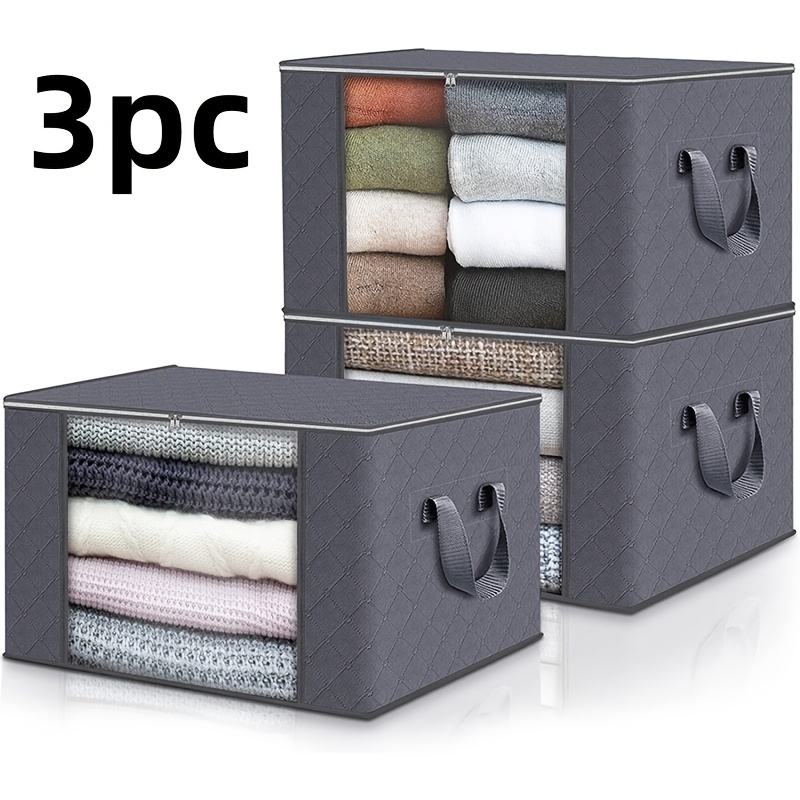 

3pcs Non-woven Garment Storage Bags With Transparent Windows And Handles - Suitable For Bedroom, Home, Dormitory - Can Hold 3 Extra Large Quilts, 6 Blankets, 35 Clothes - Hand Washable, Laundry Bags