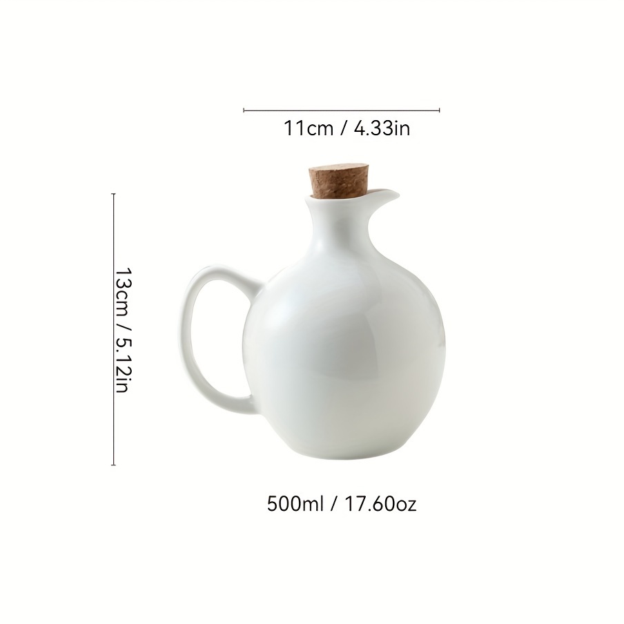 Image of A 500ml (17oz) Ceramic Oil Bottle With A Cork Stopper, Designed For Dispensing Kitchen Seasonings, Suitable For Soy Sauce, Vinegar, Olive Oil, And Peanut Oil