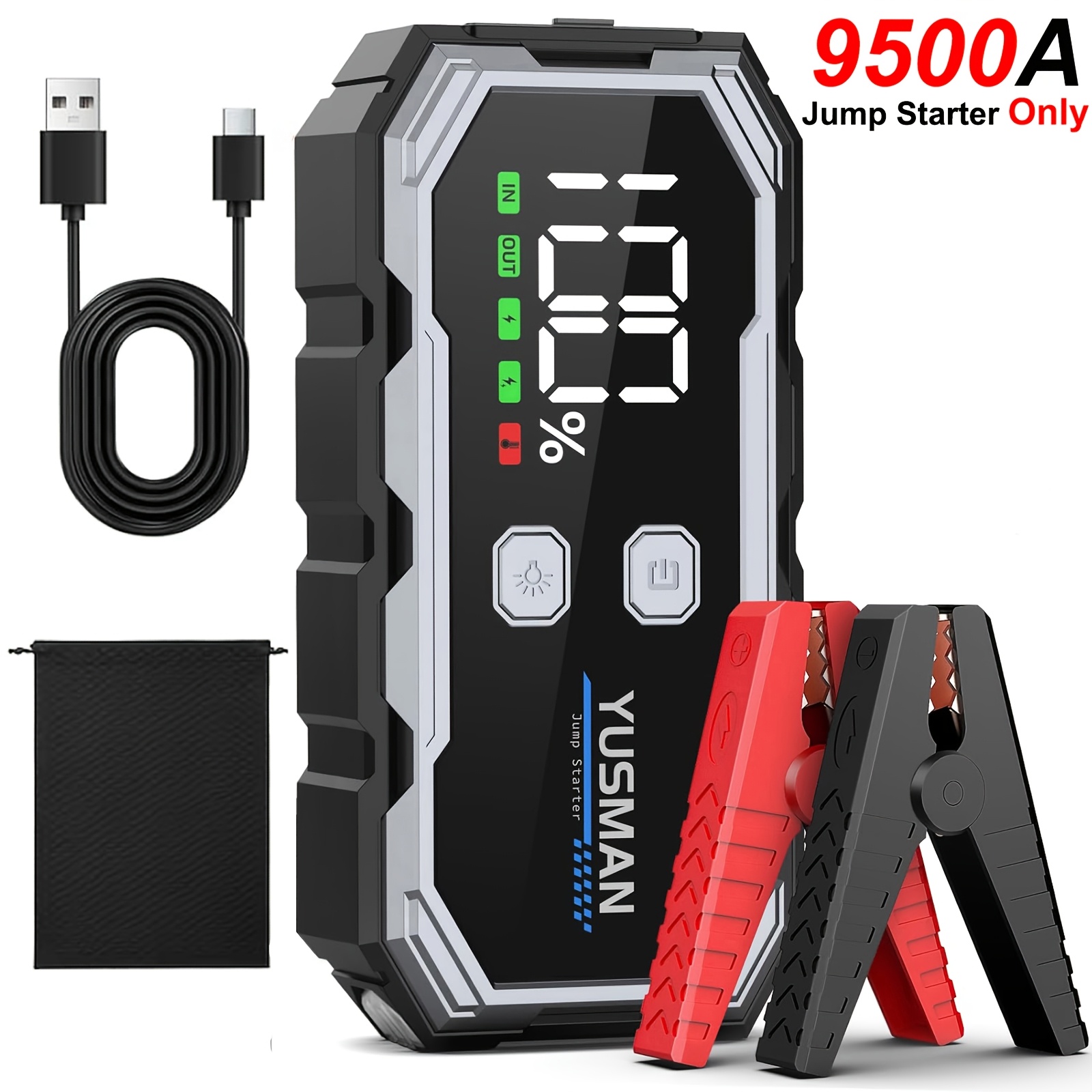 TEMU 12000a Jump Starter With Air Compressor Cordless Tire Inflator, 9500a Jump Starter Optional, 12v Portable Car Battery Booster For All Gas Or