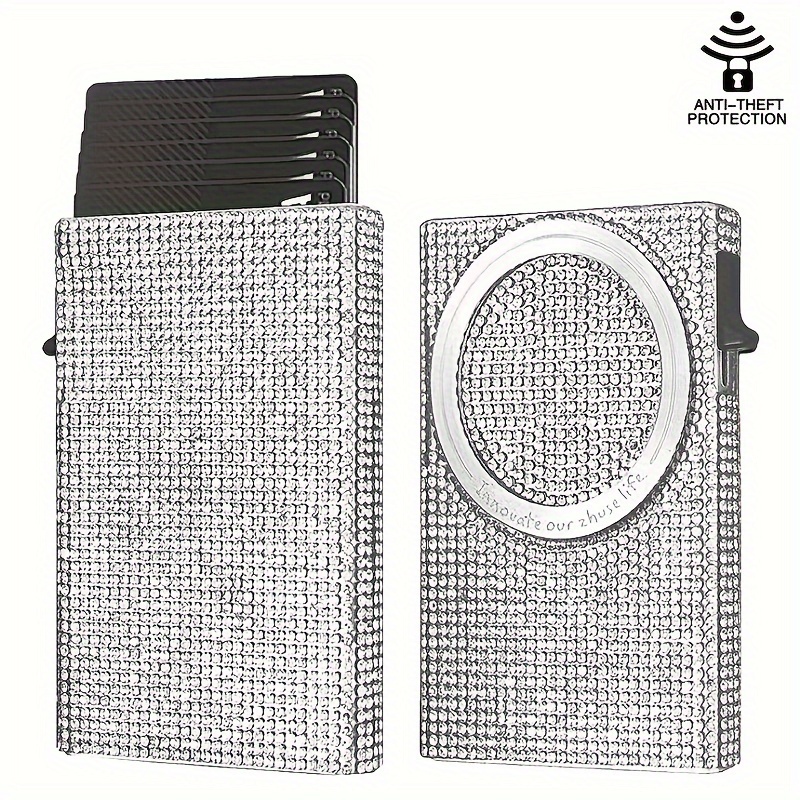 

Luxury Diamond-style Magnetic Pop-up Aluminum Wallet For Women - Slim, & Stylish With Privacy Flap