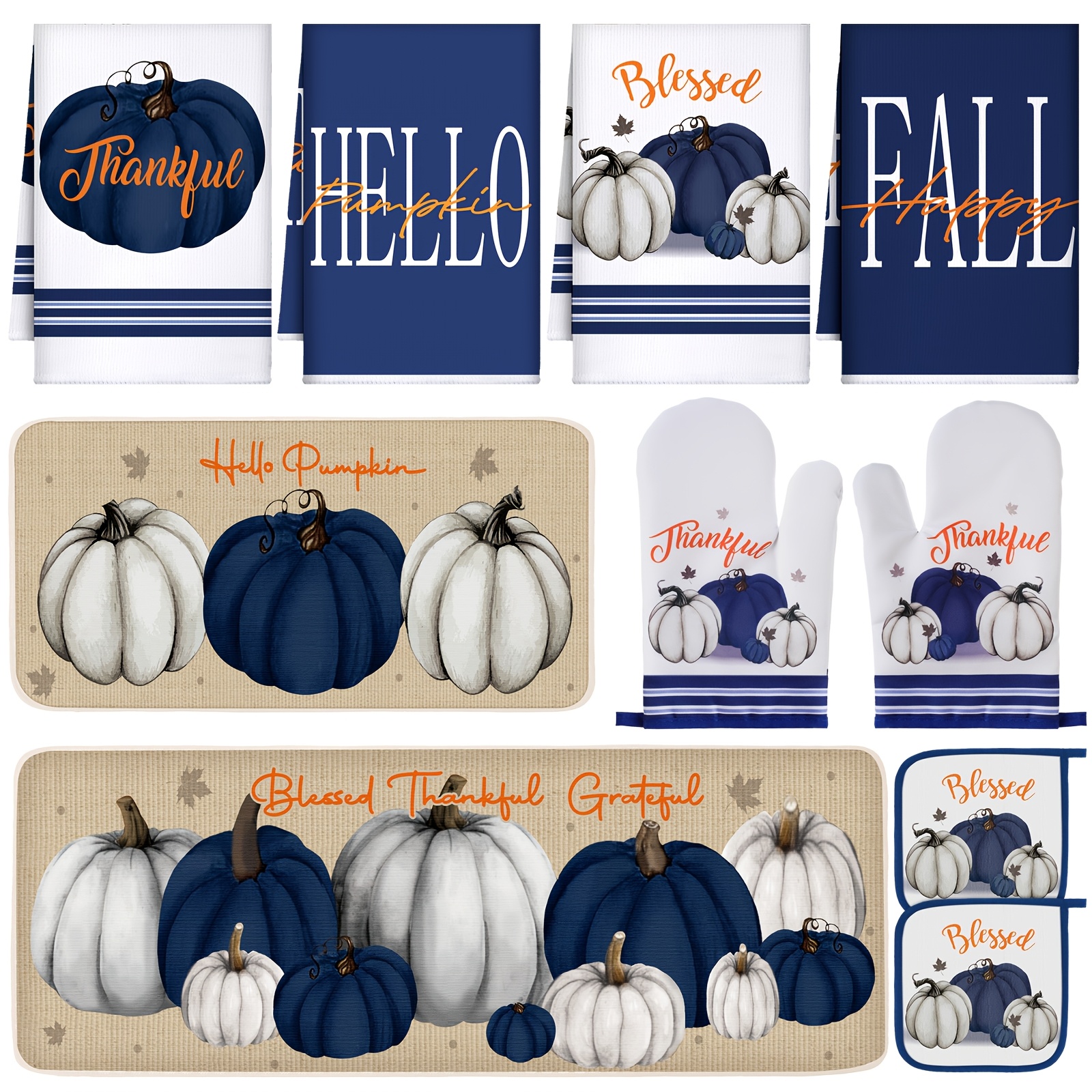 Set Of 10 Thanksgiving-themed Kitchen Decorations Including Towels, Oven Mitts, And Rugs, Perfect For Baking And Cooking, Ideal As A Home Gift