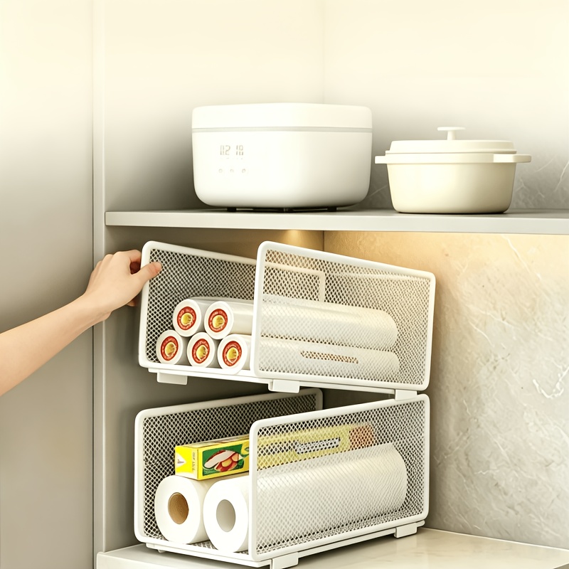 3pcs Stackable Kitchen Storage Baskets, Mesh Tiered Shelves