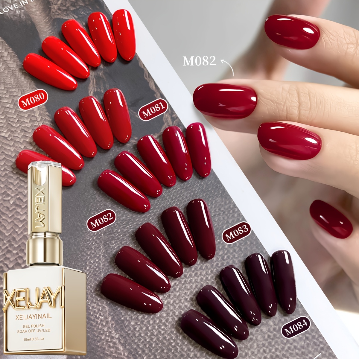 TEMU Xeijayi 5pcs Ankara Red Gel Nail Polish Set, Multi Shade Red Solid Nail Gel With Smooth Glossy Finish For Diy Manicure And Nail Art