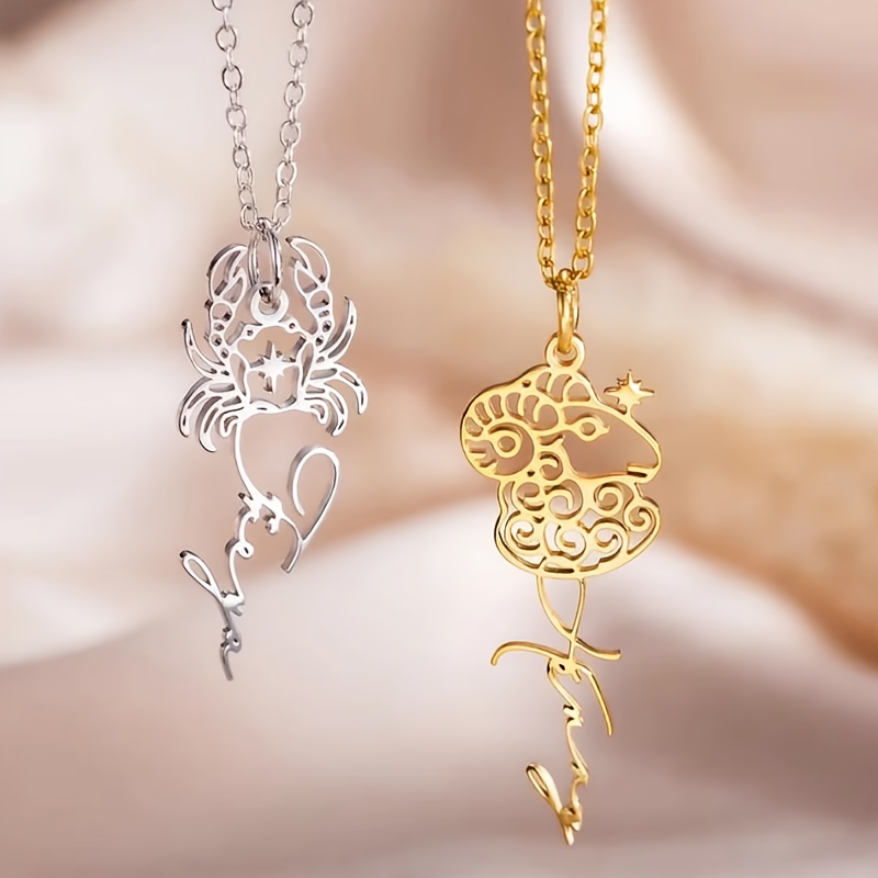 Custom 18K Gold-plated Zodiac Pattern Pendant Necklace