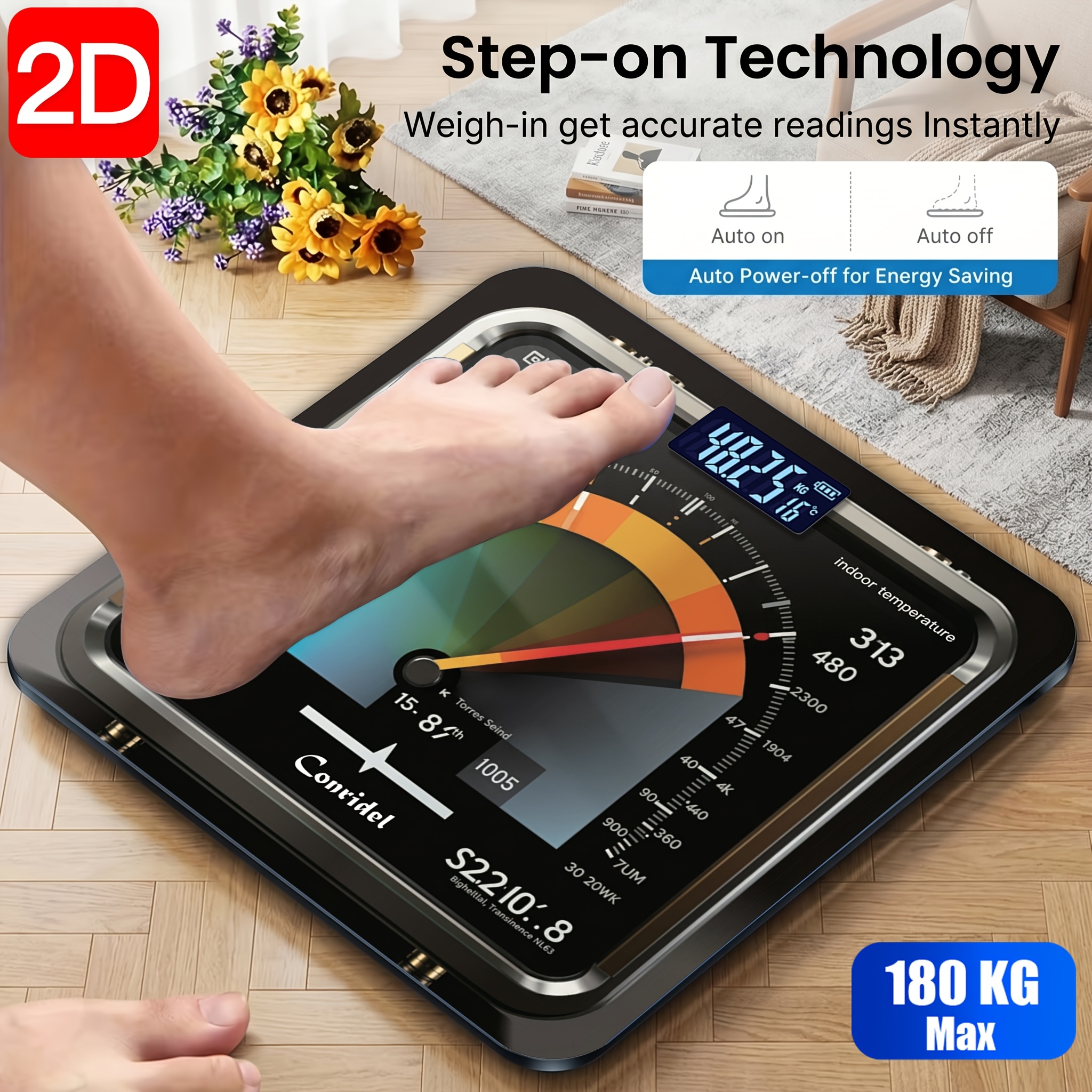 TEMU High Definition Uv Color Printing - Digital Weight Scale With Foot Pedal Technology, Thickened Tempered Glass Led Bathroom Scale, Digital Scale,