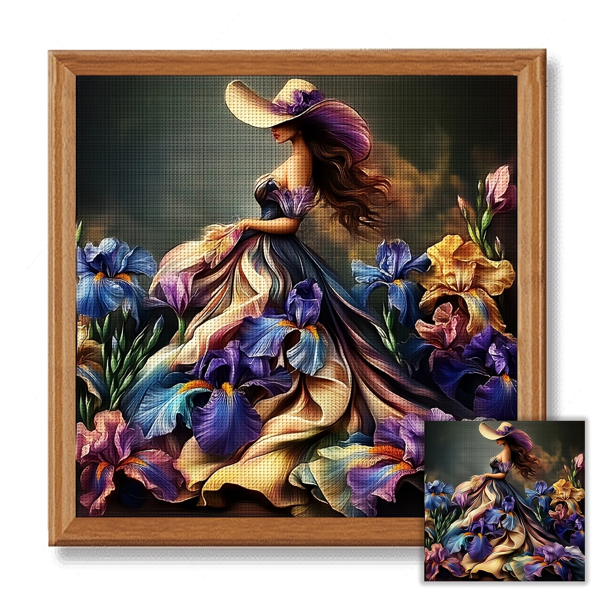 TEMU Jozysh Embroidery Diy Kit, Floral Dress Design, 11/14ct Printed Cross Stitch, Includes Canvas, Needles, Threads, Pattern & Instructions, With