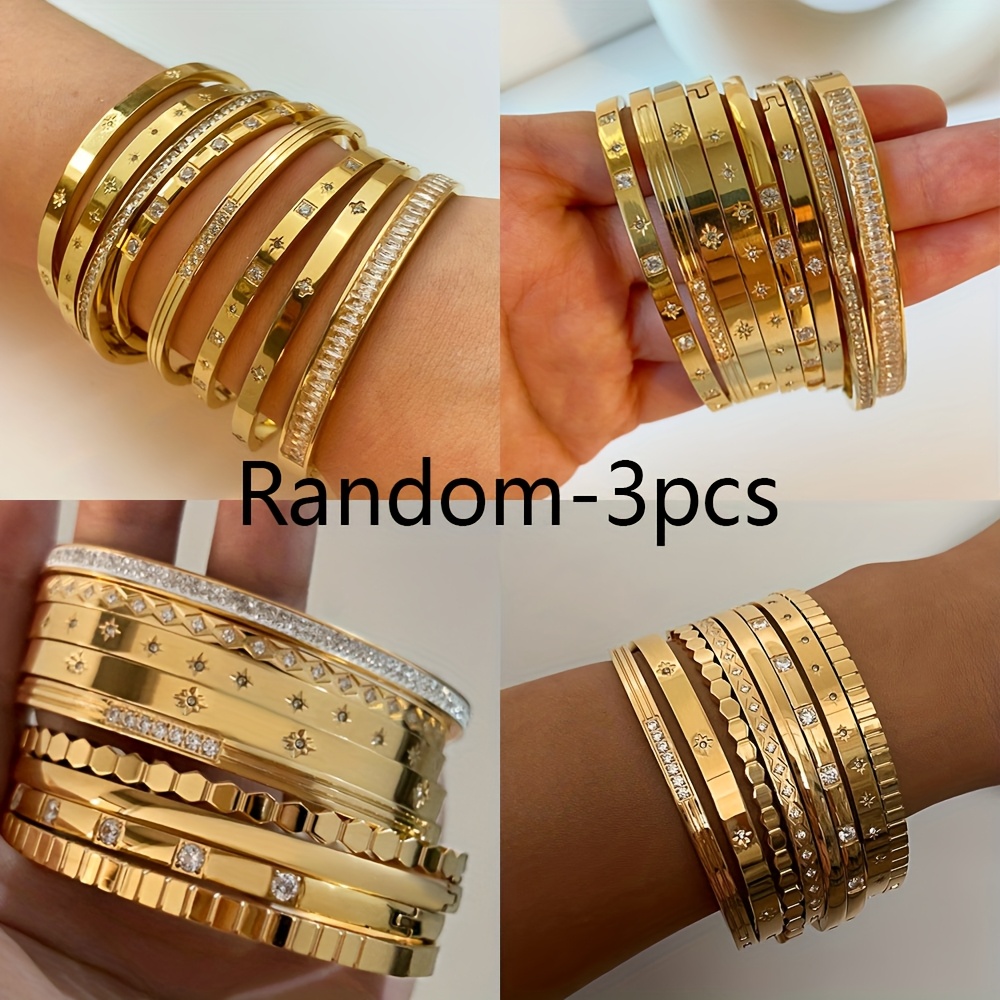 E-shop Klassisches Damen Alltagsarmband Schmuckset aus Edelstahl, vielseitiges minimalistisches stapelbares Armband, Damen Armband Set, 3-teiliges Set,