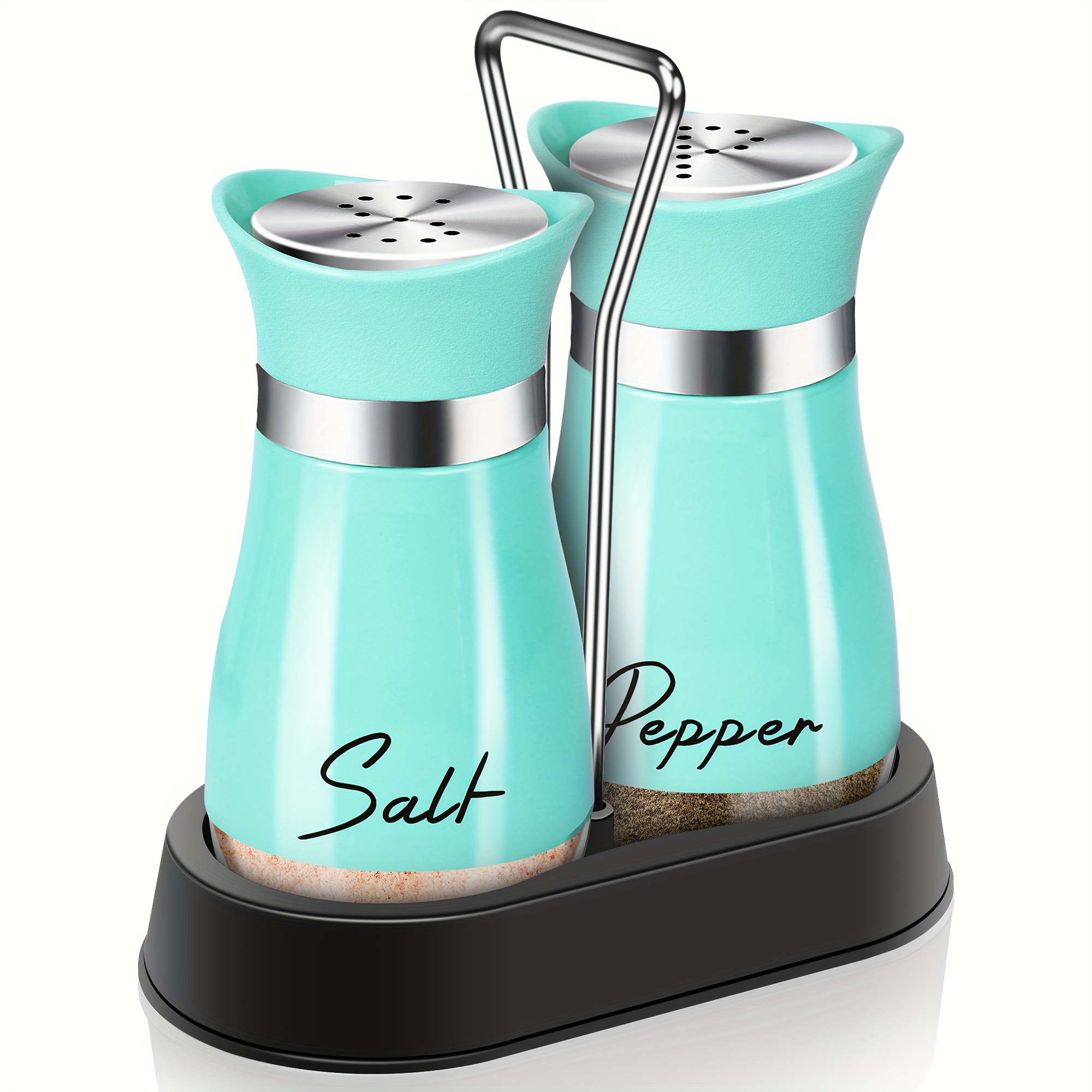 TEMU Teal Salt And Pepper Shakers Set With Holder, 4oz Turquoise Kitchen Decor And Accessories Farmhouse Gadgets Table Housewarming Gift Christmas Decor Refillable Design (teal)