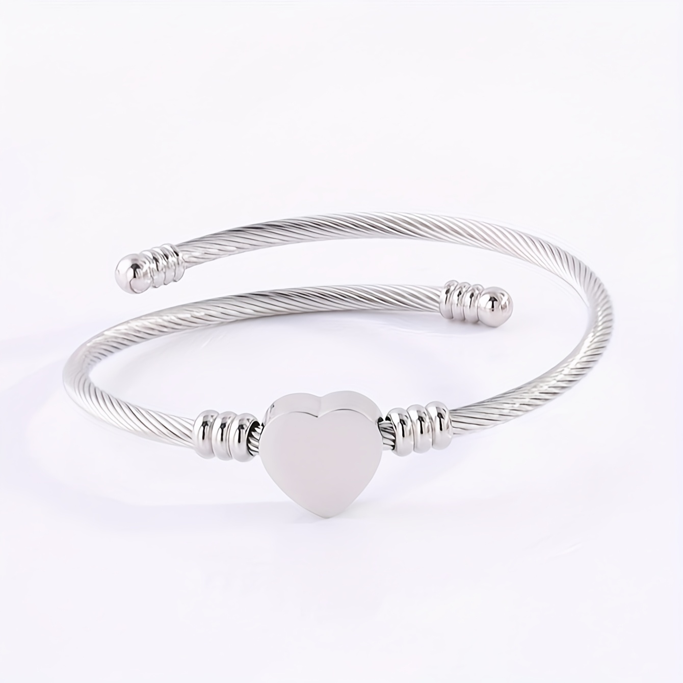 TEMU A Heart-shaped Bracelet Made Of Steel Wire Cable, A Gold-colored Stainless Steel Open Bangle, Custom Laser-engraved With A Name, Versatile And