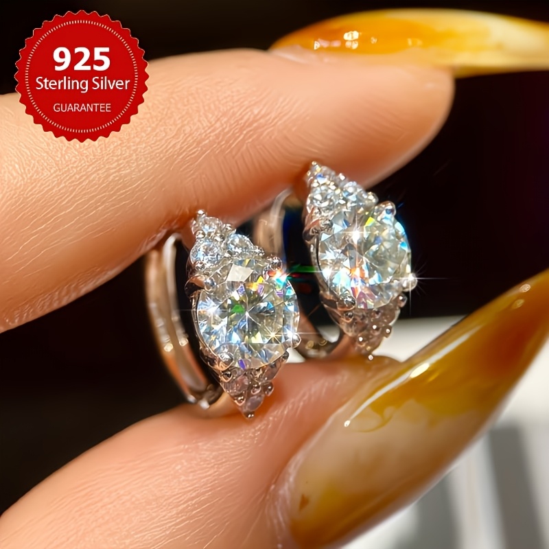 TEMU Shiny 1-carat Moissanite Earrings, 925 Sterling Silver Hoop Earrings, Wedding Earrings, Valentine's Day Gift, Luxurious Jewelry For Women, The