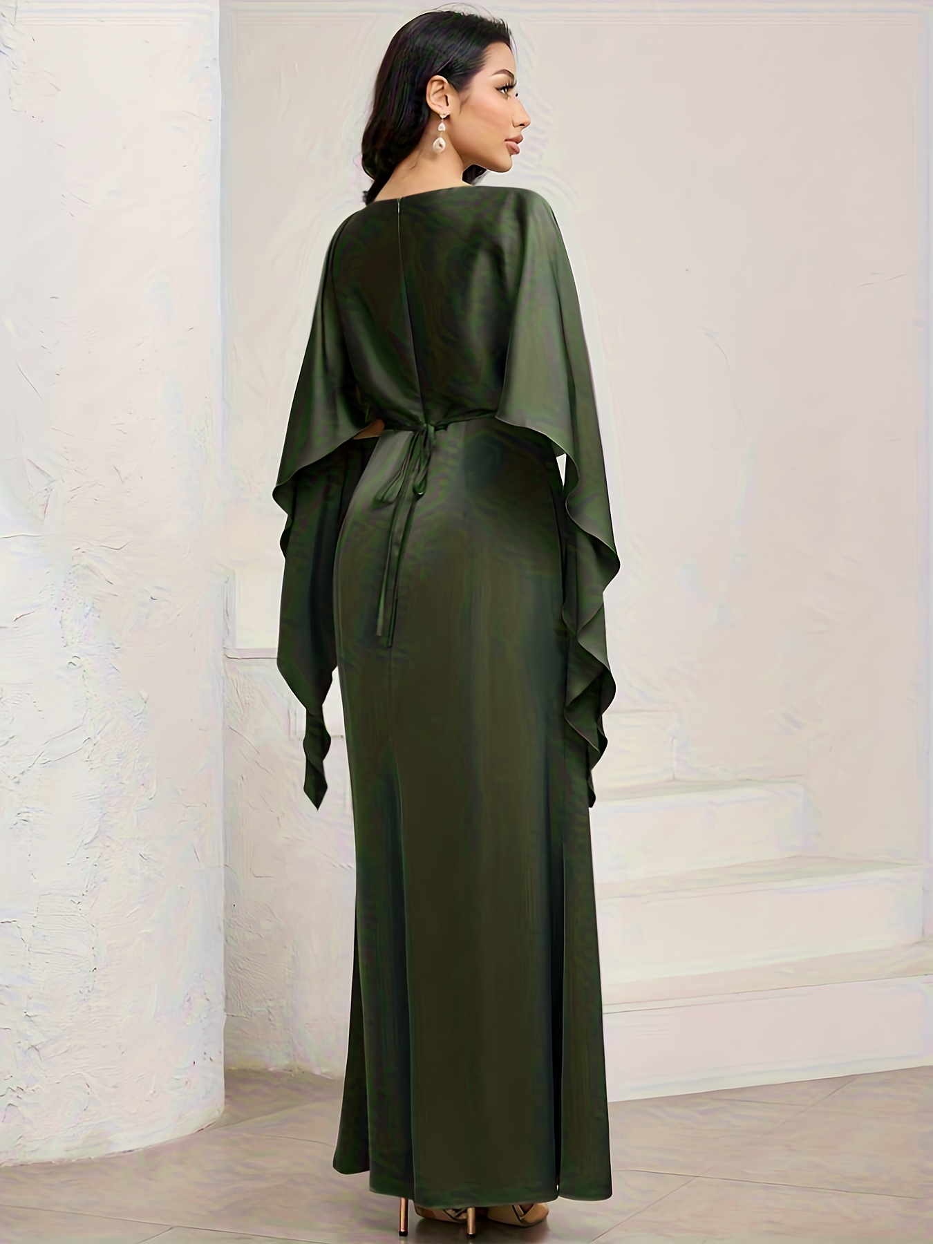 elegant womens brown round neck shawl sleeve fishtail