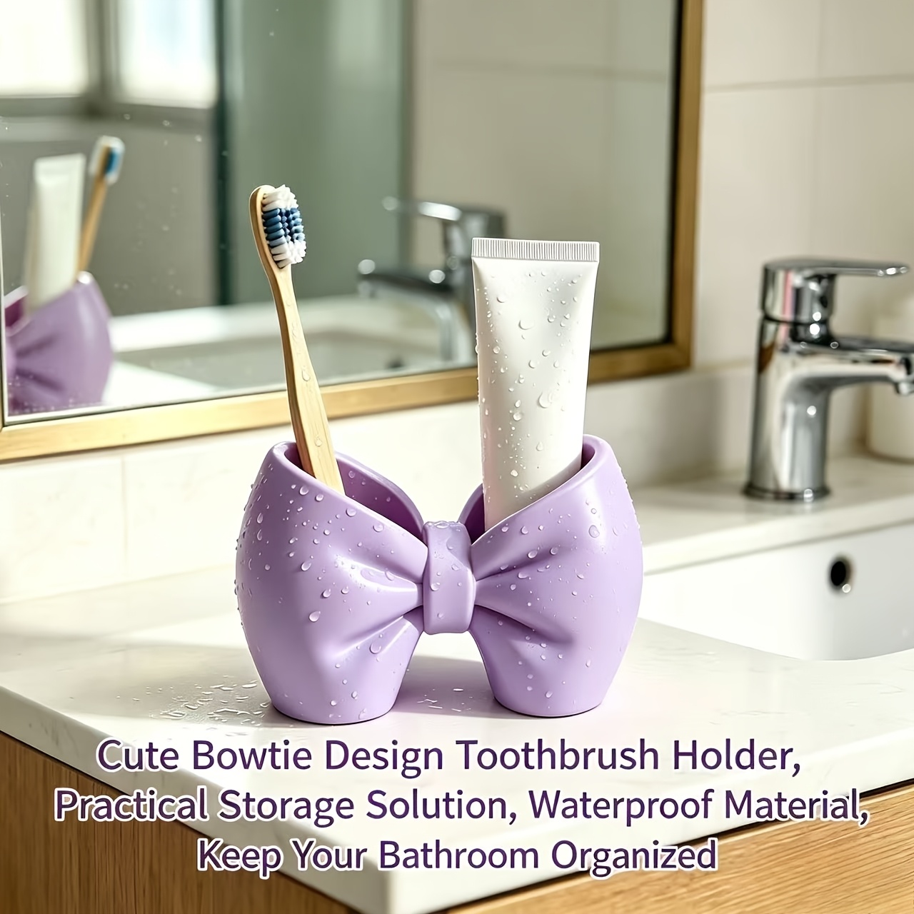 Toothbrush Holder, Plastic Toothbrush Stand, Adorable Bow Shaped, Pen Holder, Plastic Freestanding Bow Accent For Bathroom, Bedroom - Cute Toothbrush & Pen Display For Access (no Installation Needed)
