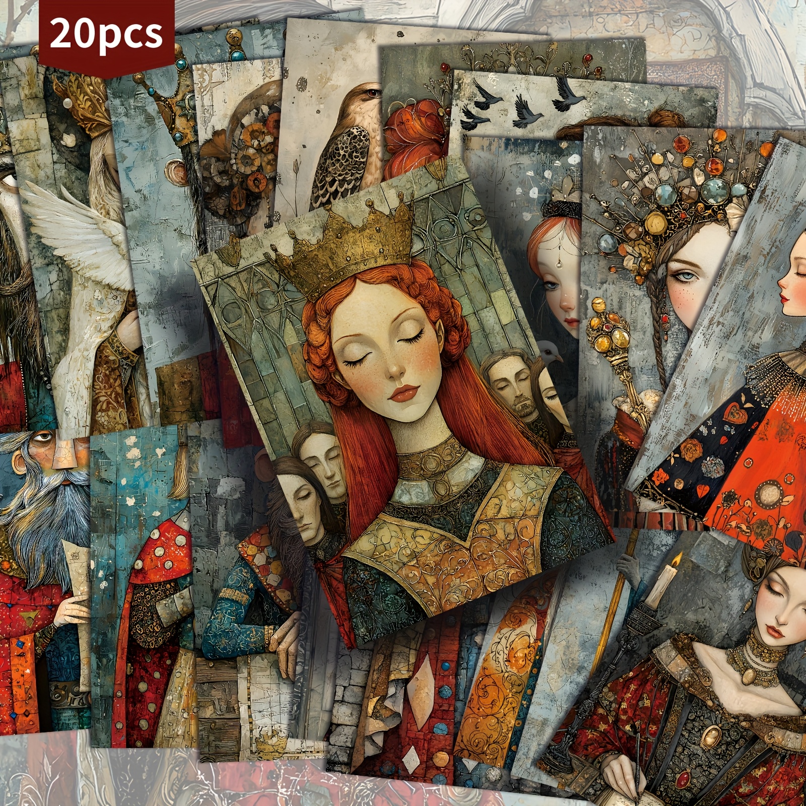 TEMU Ensemble de 20 cartes postales médiévales grises de roi et de reine - 4X6 pouces, avec papier de journal de sur le thème médiéval, art de ,