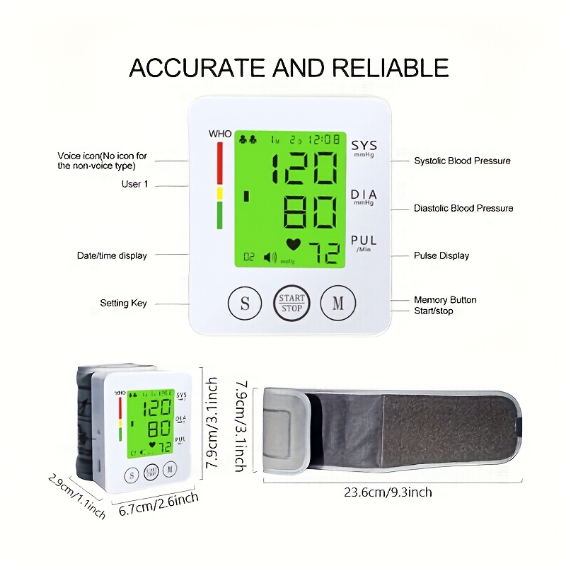   kun wrist   automatic wrist bp monitor talking blood pressure cuff for home use adjustable cuffs for adult electronic digital large lcd display with battery and carrying case Product details 7